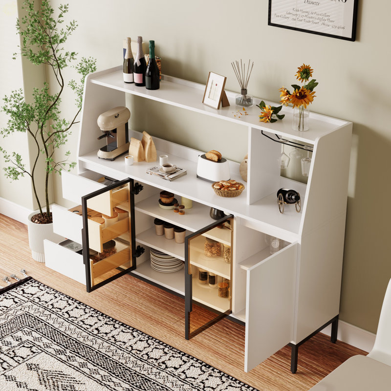 Buffet moderne avec 3 tiroirs et porte en verre