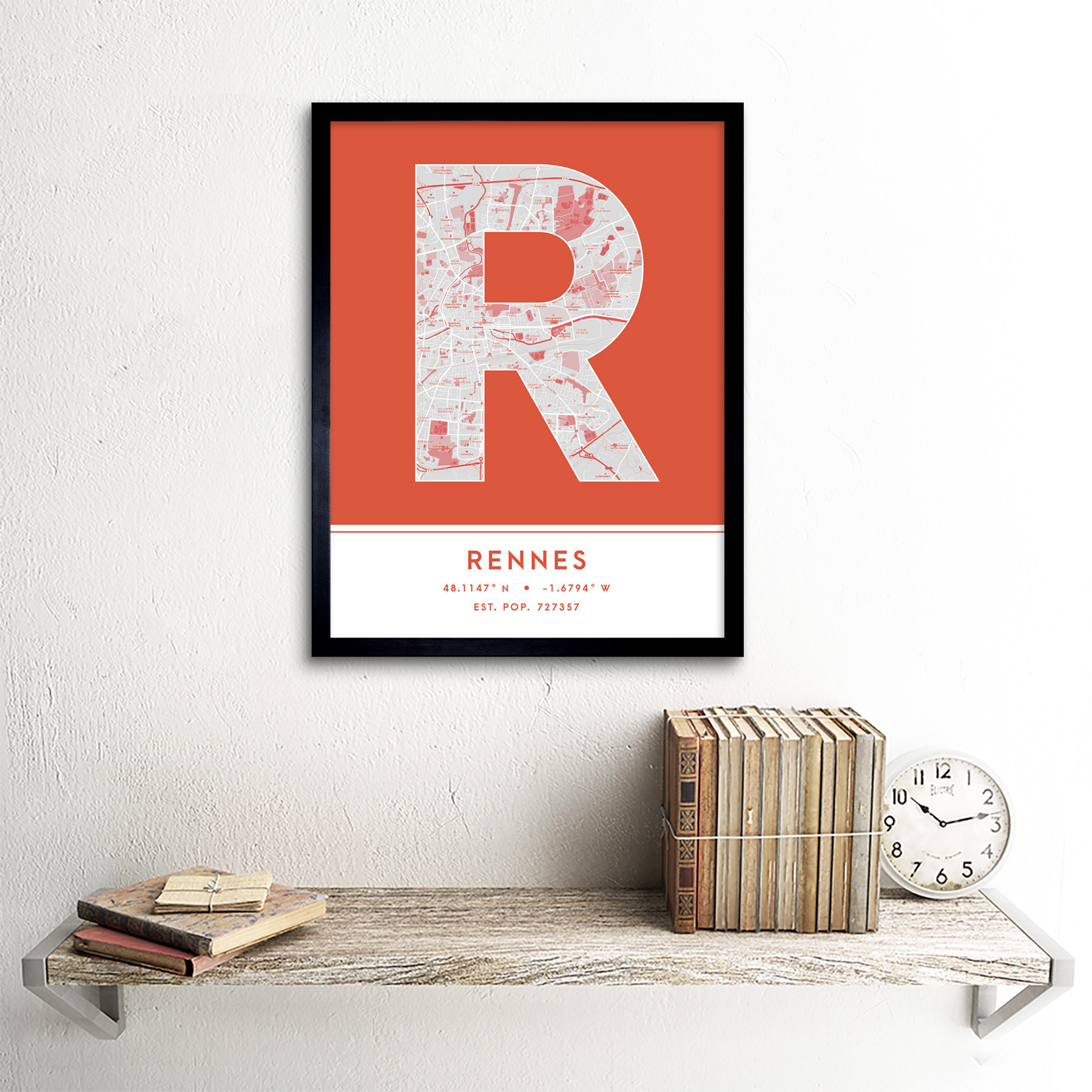 Wee Blue Coo Rennes France City Map Orange Colour Block Modern ...