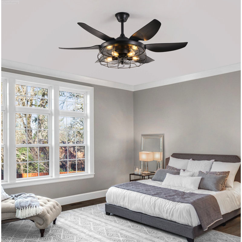 Ventilateur de plafond encastré moderne 52 po avec lumière noir mat moderne