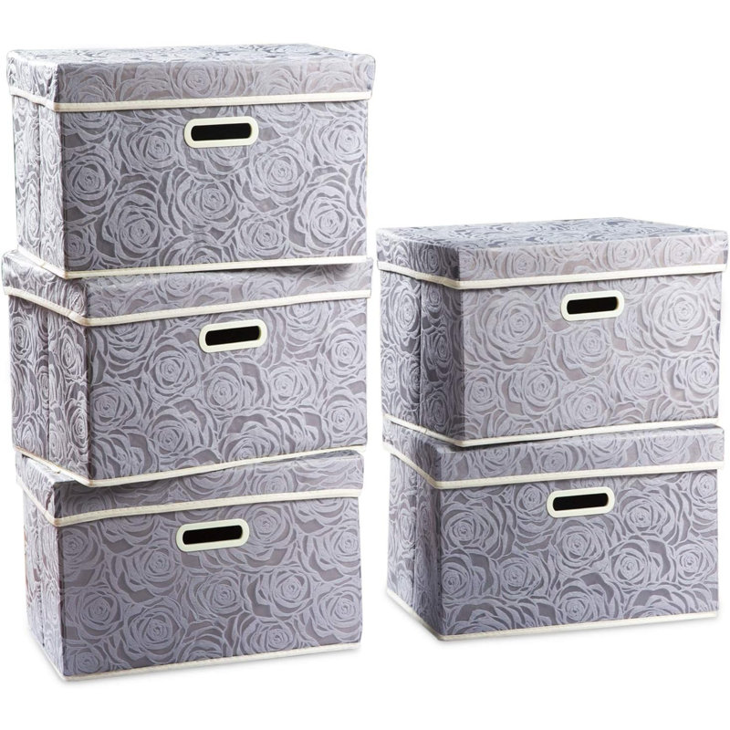 Cubes de rangement empilables avec couvercles [paquet de 5] Boîtes de rangement décoratives en tissu, Gris
