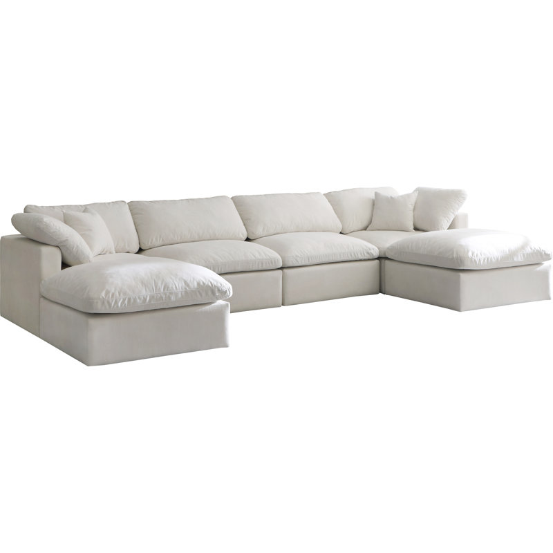 Atis Velvet U-Shaped Sectional Reversible, Cream Velvet