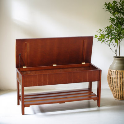 Banc à chaussures en bois massif de qualité avec rangement, cerisier