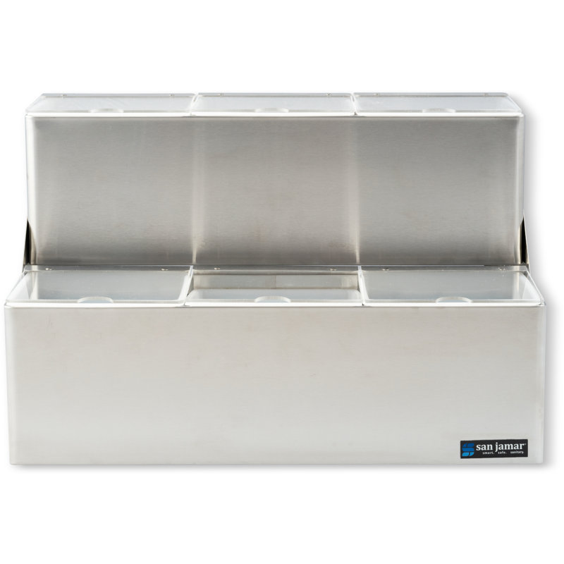 Condiment avec couvercle cranté - 6 pintes - Refroidisseur - Acier inoxydable, H 14,75 po x l 14,50 po x L 20 po