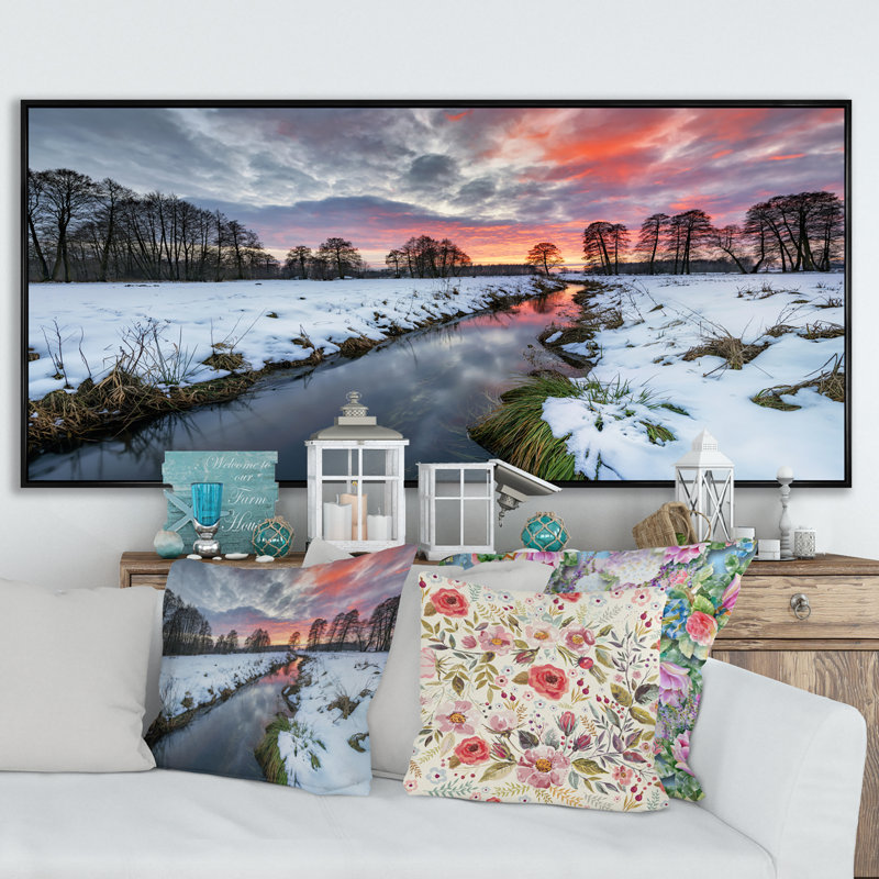 Winter Sunset River Banks - Photographie sur toile, Cadre noir, H 8 po x l 12 po x P 1 po