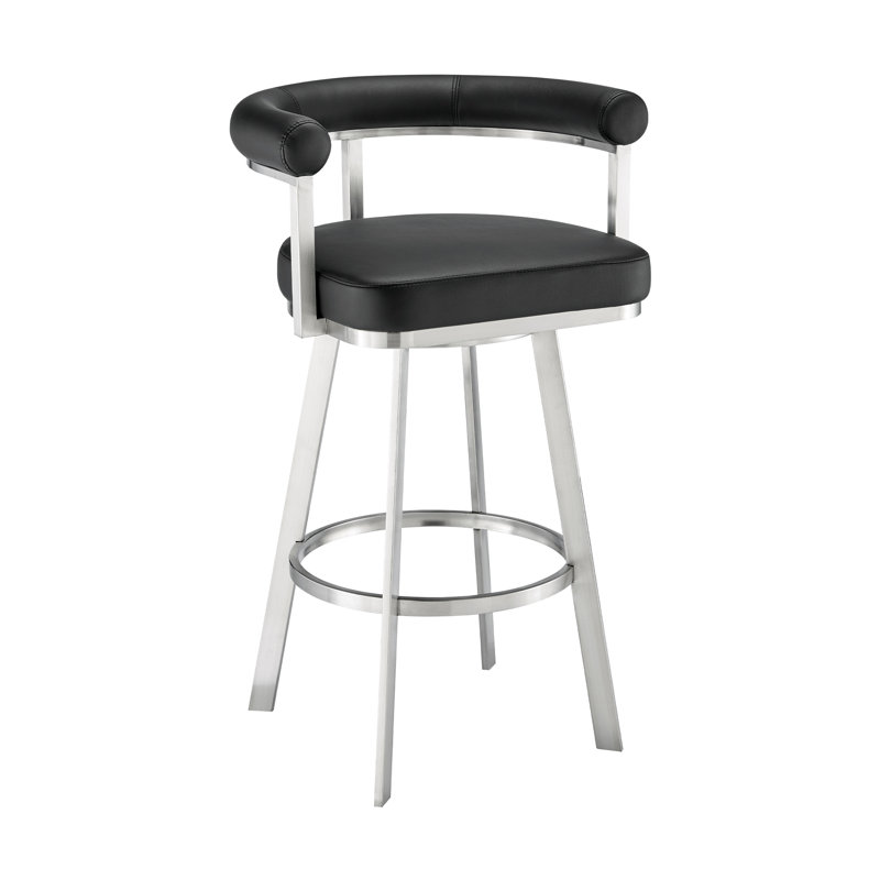 Tabouret de bar Hollie-May Mid-Century, Acier inoxydable brossé, Noir, Tabouret de bar (siège d'une hauteur de 30 po)