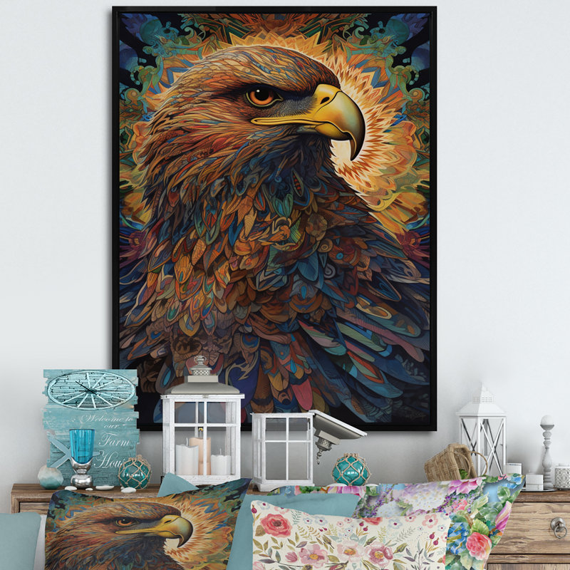 " Majestic Eagle Gaze Illustration I ", Black Floater Framed, 32" H x 16" W x 1" D