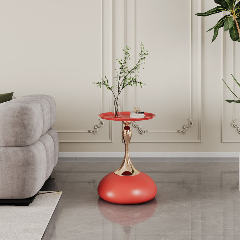 Table de bout en fer Fiontan Luxury Design, table d'appoint ronde minimaliste pour petits espaces, Rouge