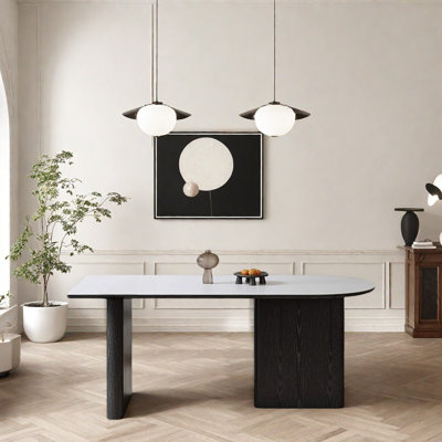 Oval-shaped light luxury black dining table