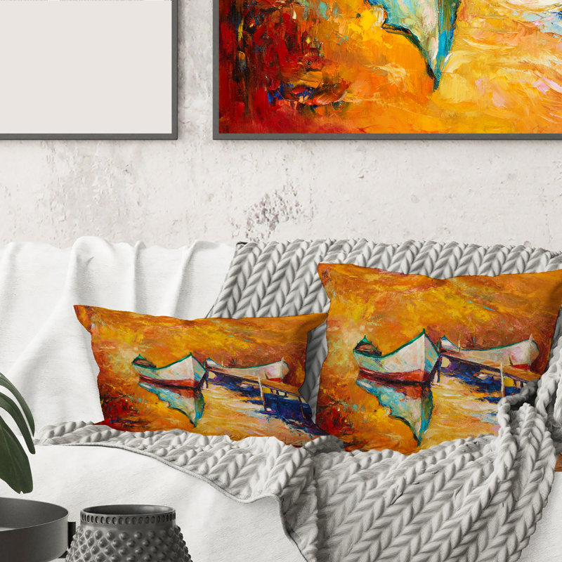 Housse et insert de coussin Petit bateau pendant le coucher du soleil, 16" x 16"
