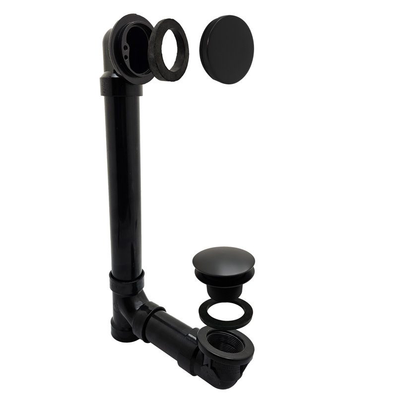 12 po et 4 po Drain de baignoire 40 pieds en ABS avec trop-plein sans débordement, Noir mat