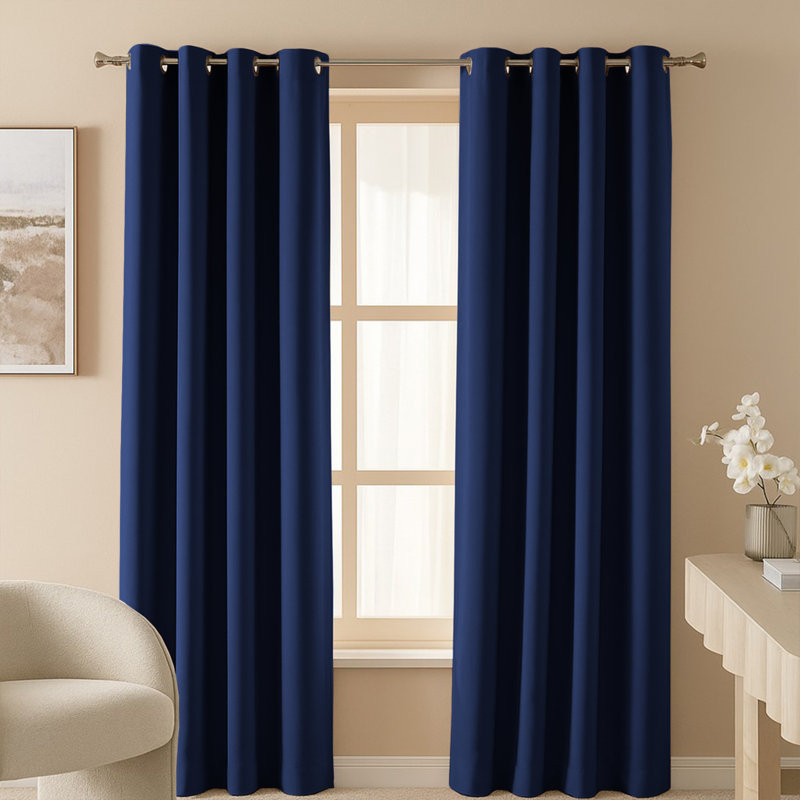100% Room Darkening Blackout Eyelet Curtains (Set Of 2) , 168cm Width x 137cm Drop, Navy