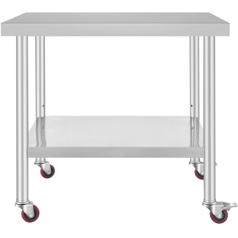 Table de travail en acier inoxydable et tablette réglable à 3 niveaux