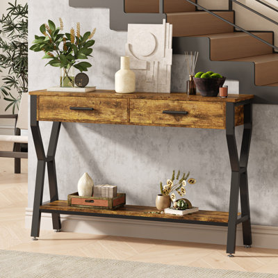 47" Console Table Entryway Table with 2 Drawers,Farmhouse Wooden Foyer Table