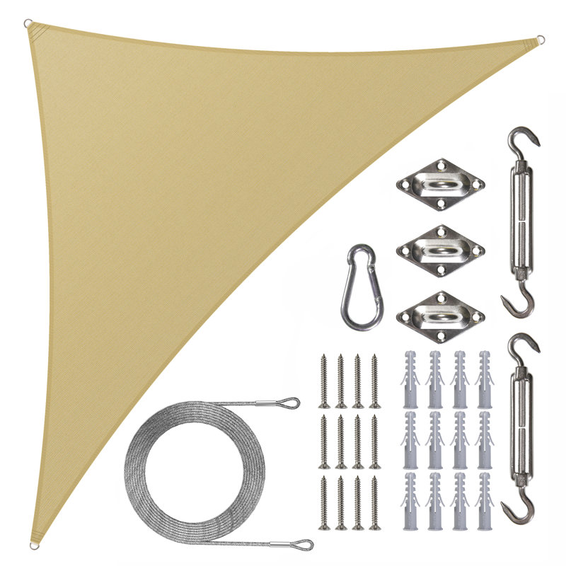 Toile d'ombrage triangulaire Colourtree avec trousse de quincaillerie et cordes_1, Beige sable, 16 pi x 16 pi x 22,6 pi