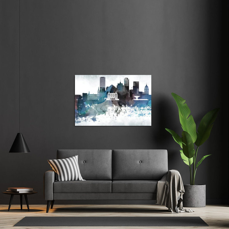 «Milwaukee Bluish Skylines» par Walldecoraddict - impression non encadrée, H 24 po x l 32 po x P 0,25 po