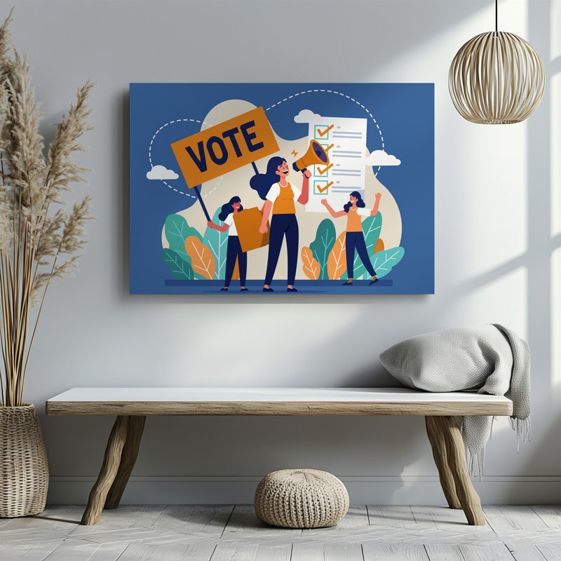 Toile, illustration vibrante représentant un groupe diversifié de trois personnes, art mural qui s'engage dans une scène de campagne