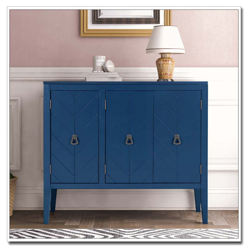 3-Door Wood Cabinet with Adjustable Shelves, Navy Blue