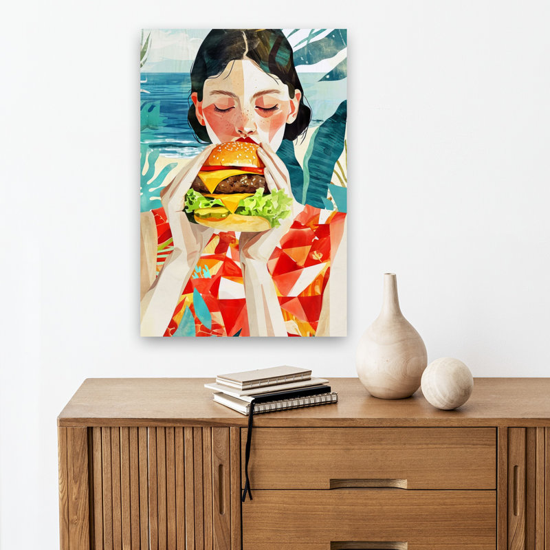 Beach Burger Bliss Beach Ocean Wall Art Print 1 Piece Wrapped Canvas Wall Art, 45.72cm H x 30.48cm W