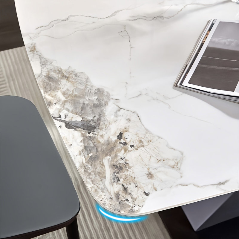 Simple Rectangular Rock Slab Dining Table Sets, 29.5"H x 78.7"L x 35.4"W