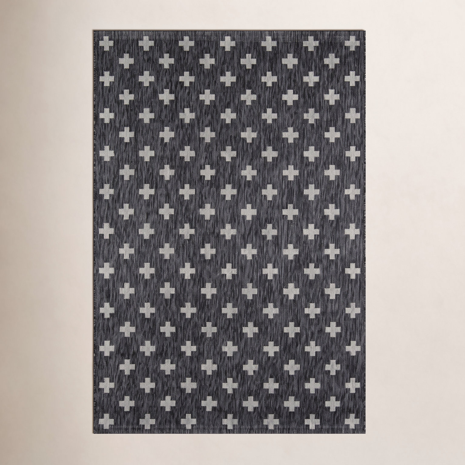 Umbria Striped Geometric Outdoor Rug, Charcoal, Rectangle 7'10" x 10'10"