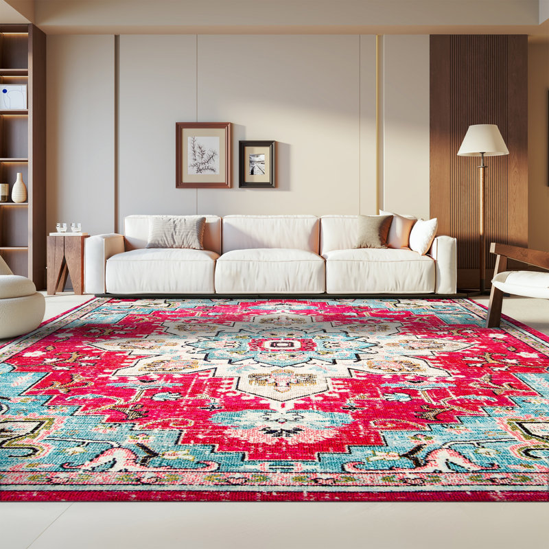 Felty Oriental Fuchsia / Blue Area Rug, Rectangle 8' x 10'