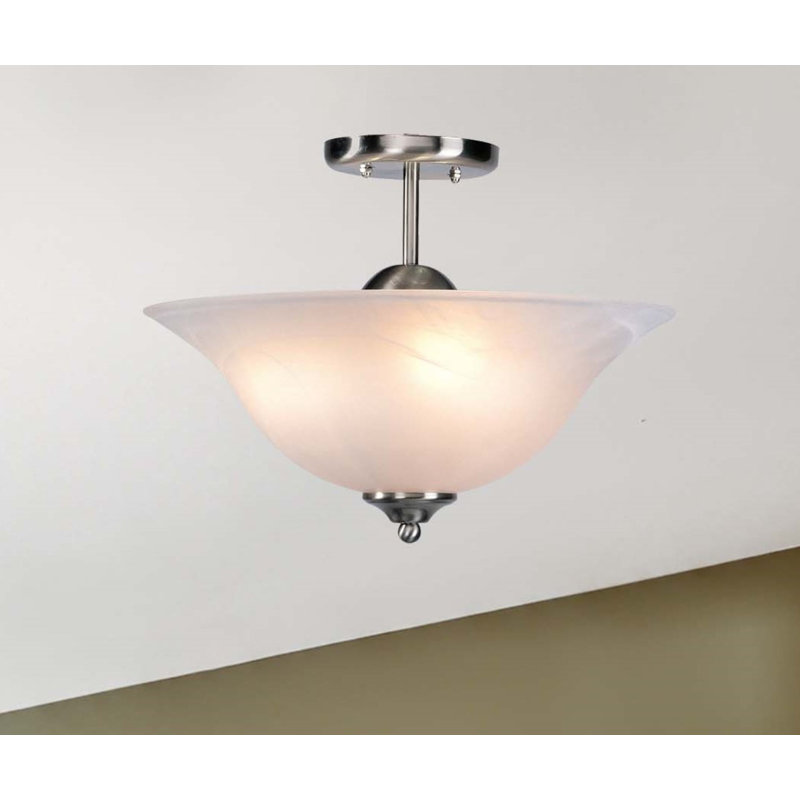 3-Light Indoor Brushed Nickel Semi-Flush Ceiling Mount with Alabaster Glass Bowl Shade, Brushed Nickel