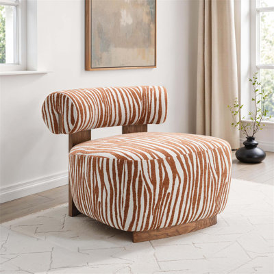 Chaise d'appoint contemporaine à rayures zébrées avec dossier cylindrique et mousse haute densité, pour les salons rustiques.