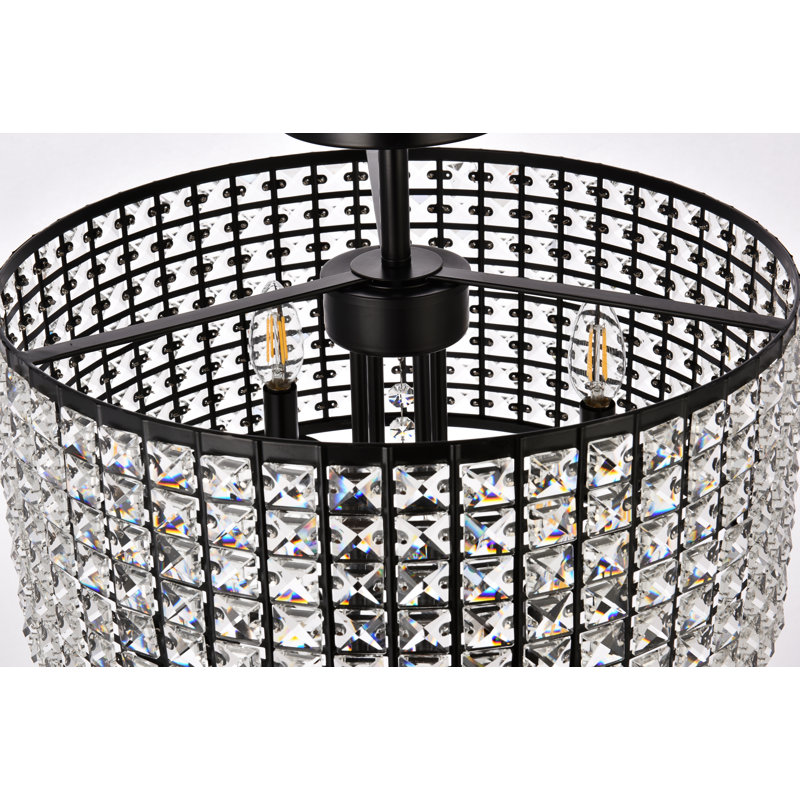 Plafonnier semi-encastré 4 lumières 17 po Dusin, Noir, Noir/transparent, H 19 po x l 17 po x P 17 po