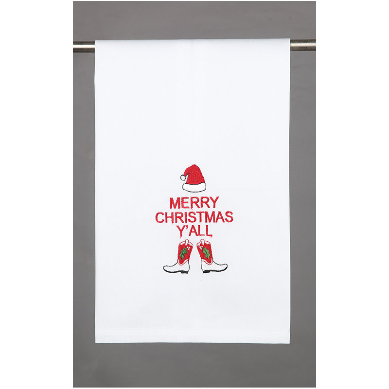 Holiday Cotton Embroidered Tea Towels, MERRY CHRISTMAS Y'ALL