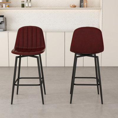 Set Of 2 Modern Bar Stools With Swivel Mechanism And Metal Legs For Kitchen Islands And Bars