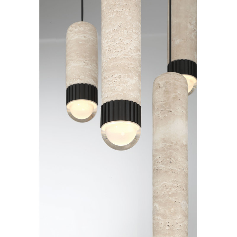Lustre, 10 lumières, 22 po, noir mat, travertin, Noir mat