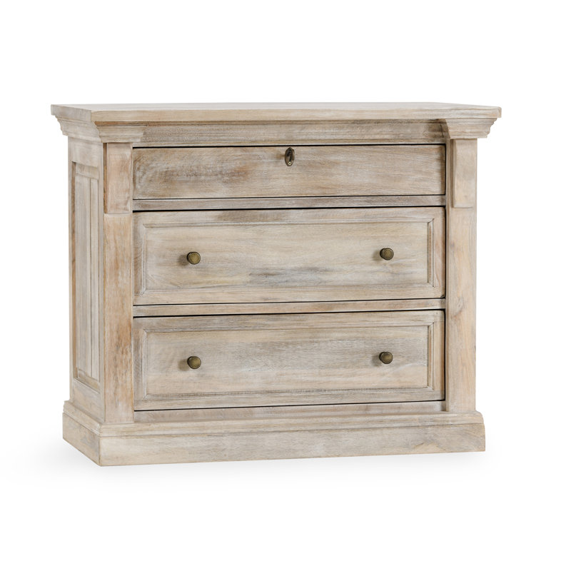 Adelaide Three-Drawer Mango Wood Nightstand, White Wash