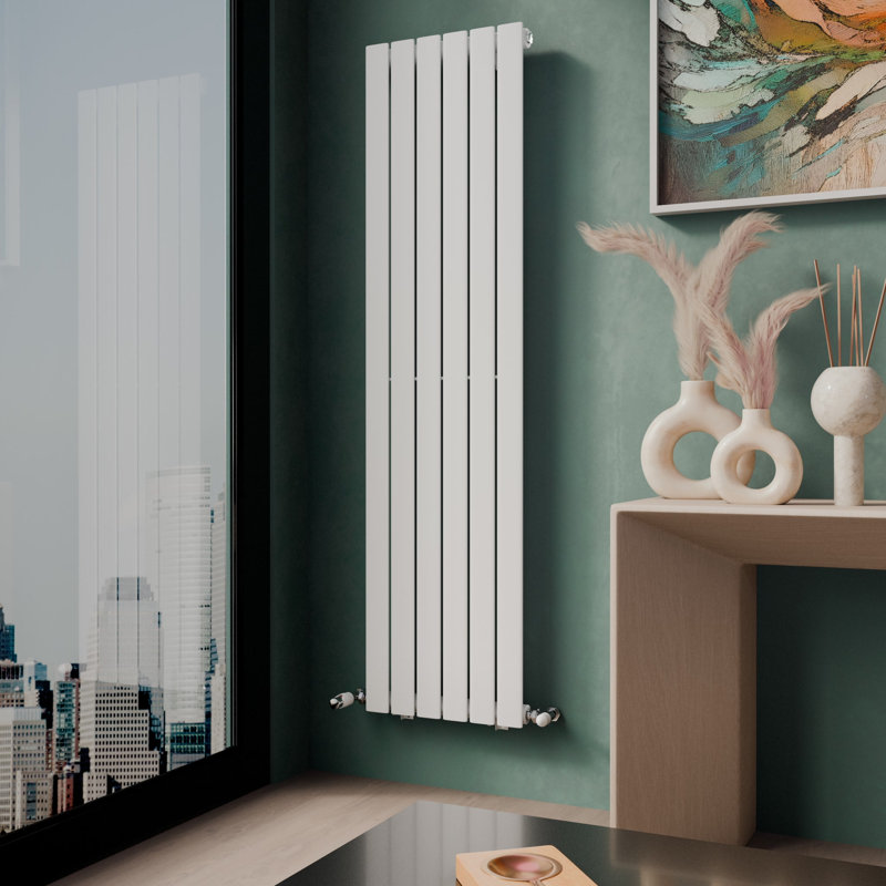 iBathUK Belgravia Vertical Single Slim Flat Panel Radiator Angled Valve, White, 1800cm H x 456cm W x 52cm D