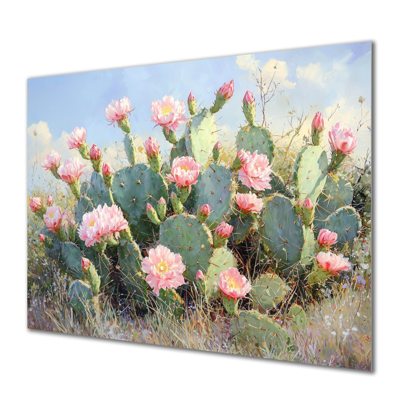 Cactus Garden In Bloom I - reproduction d'art traditionnelle en métal, art mural en métal Cactus, H 12 po x l 20 po