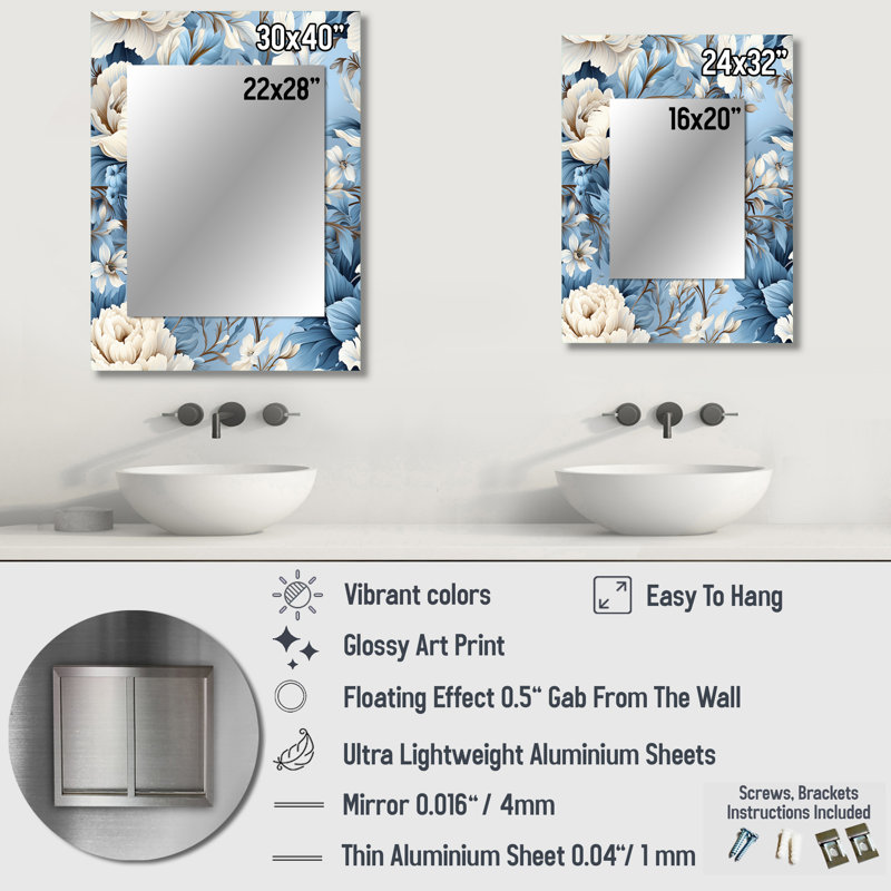 Motif victorien Leblanc Ethereal Rococo Flourish - miroir décoratif floral, 40 po x 30 po