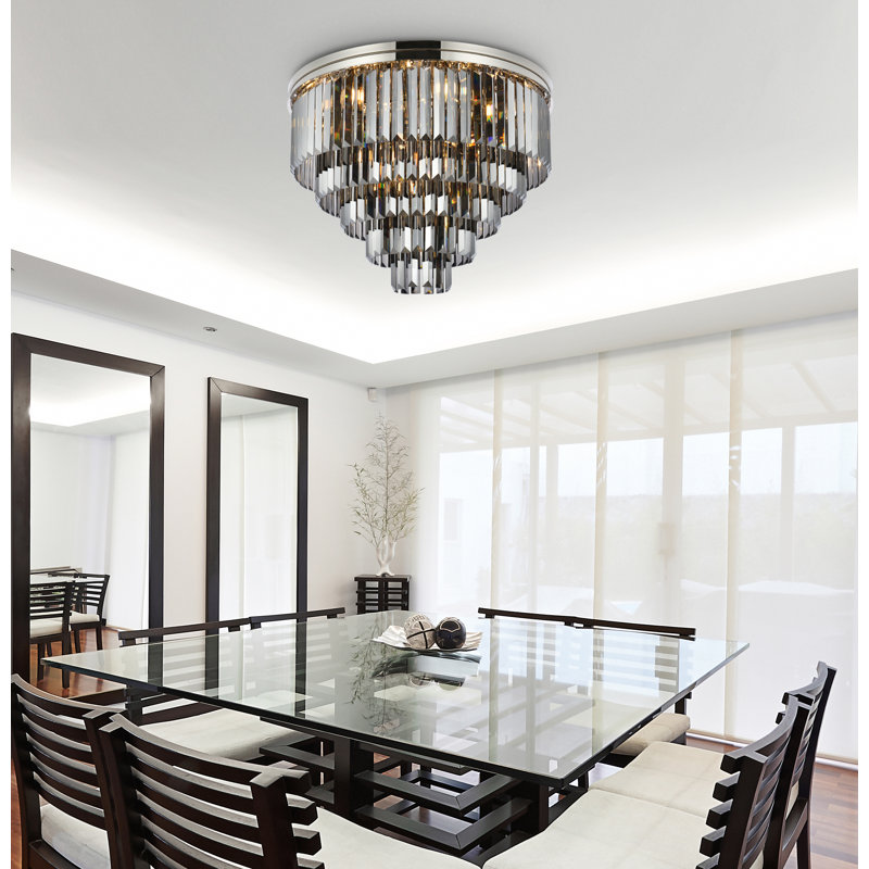 Yazmin Crystal Flush Mount, Gray, Polished Nickel