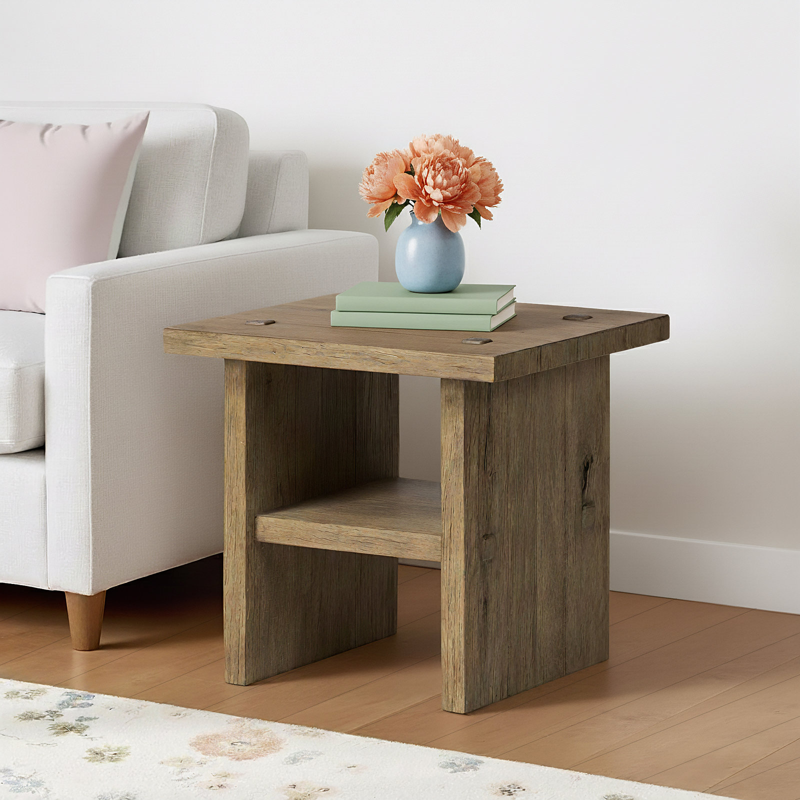 22" Oak End Table, Distressed Blonde Oak