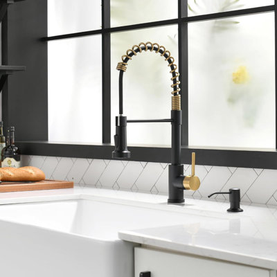 Robinet de cuisine avec distributeur de savon, robinets d'évier de cuisine à poignée simple à ressort avec douchette extractible