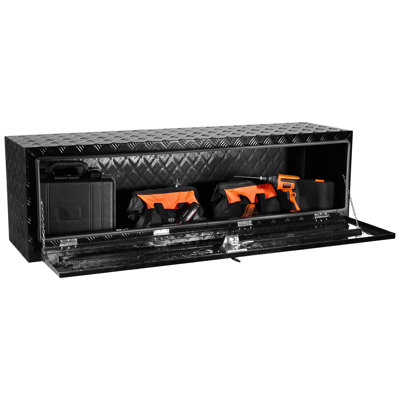 Boîte de rangement pour dessous de caisse, boîte de rangement 60 po x 17 po x 18 po, boîte à outils en aluminium robuste avec serrure et clés, boîte de rangement pour remorque imperméable avec loquet à poignée en T pour camion, camionnette, remorque