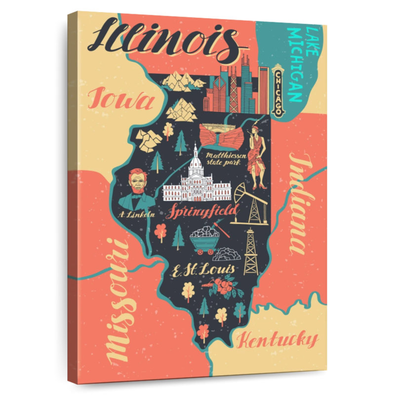 Carte de voyage de l'Illinois, H 39 po x l 26 po