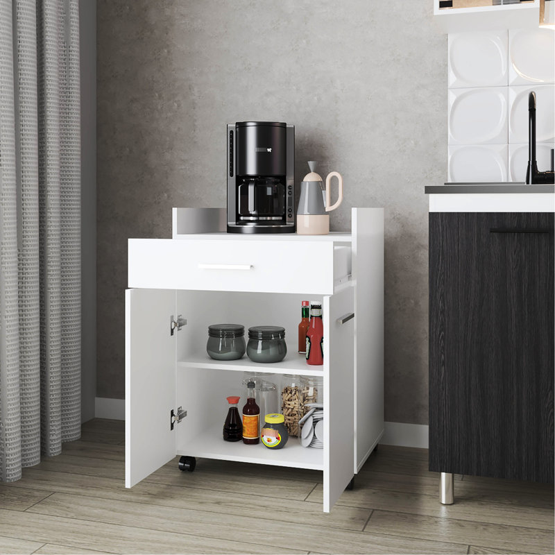 Chariot de cuisine blanc avec 2 portes et 1 tiroir pour le rangement organisé, la mobilité de la base des roulettes, une finition impeccable pour illuminer votre espace, matériau en panneau de particules, 33,02 po de hauteur, 18,26 de largeur, 23,04 de profondeur