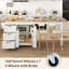Grand îlot de cuisine 89,6 po avec table de salle à manger extensible sur roulettes, 3 tiroirs et 2 portes pour la cuisine, la salle à manger et le salon-1292381526
