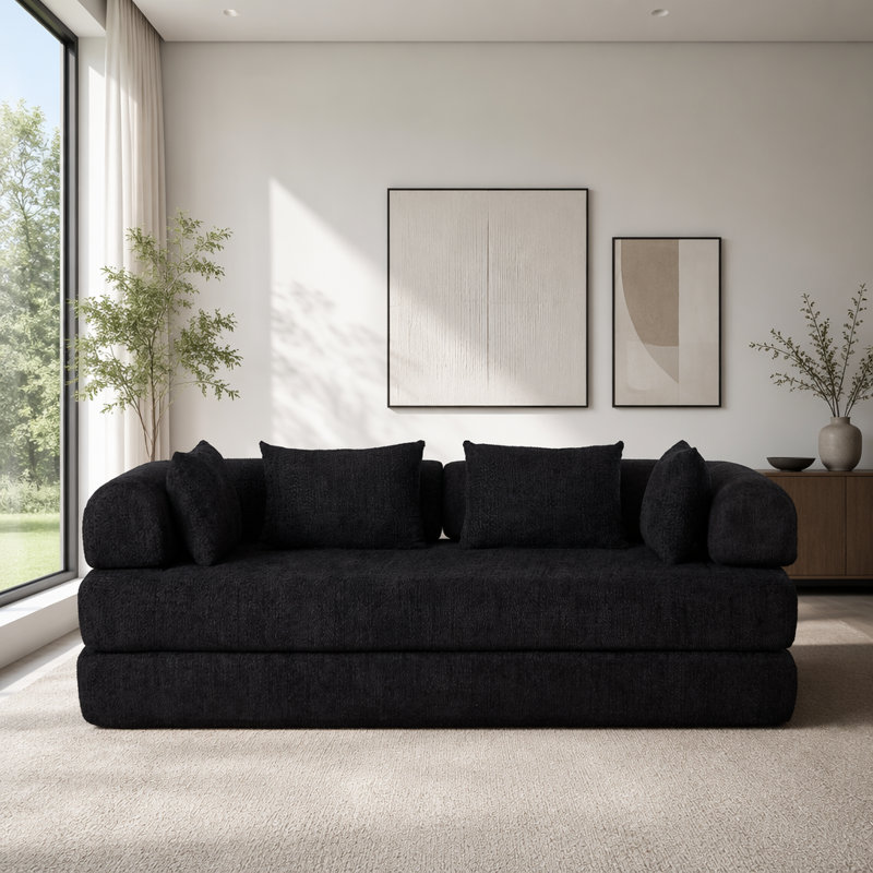 Canapé-lit convertible de 78,9 pouces avec design modulaire et tissu chenille, Black Chenille