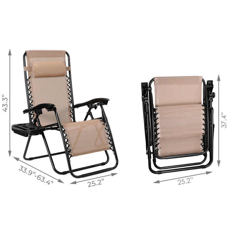 Zero Gravity Chair Set of 2, Outdoor Folding Lounge W/Detachable Headrest & Holder Tray, Adjustable PVC-coated polyester Lawn Reclining, No Assembly Required, for Patio, Backyard, Garden, Poolside,