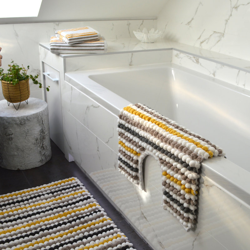 Hugo Stripe Bobble Pedestal Mat, Mustard/Grey