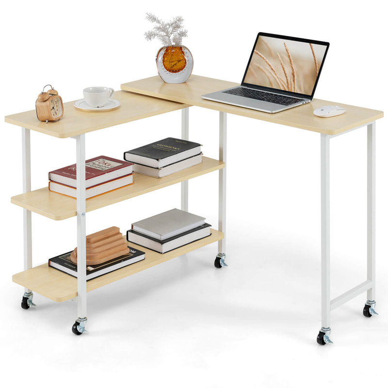 Table de collation avec tablette en L 17 tablettes 17 pièces, Naturel / blanc