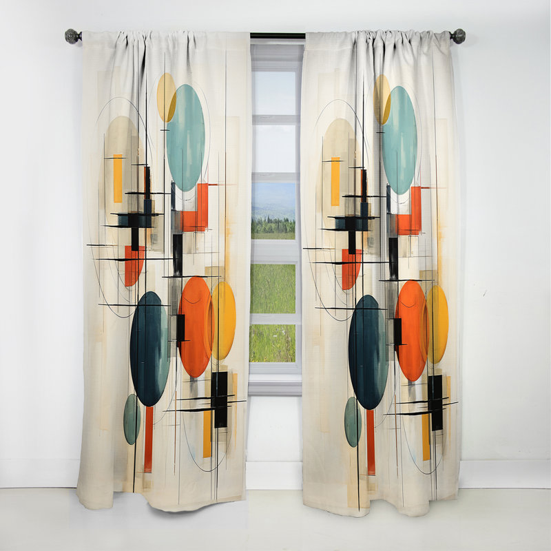 Colourful Mid Century Geometry Patchwork II - Minimalism Abstract Blackout Curtain - 1 Panels, 52" W x 95" L