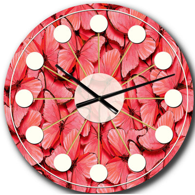 Corail - papillons roses - horloge murale moderne Mid-Century