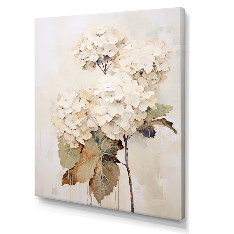 Rétro minimalisme hydrangée IV - art mural hortensia, H 32 po x l 16 po x P 1 po, Toile tendue