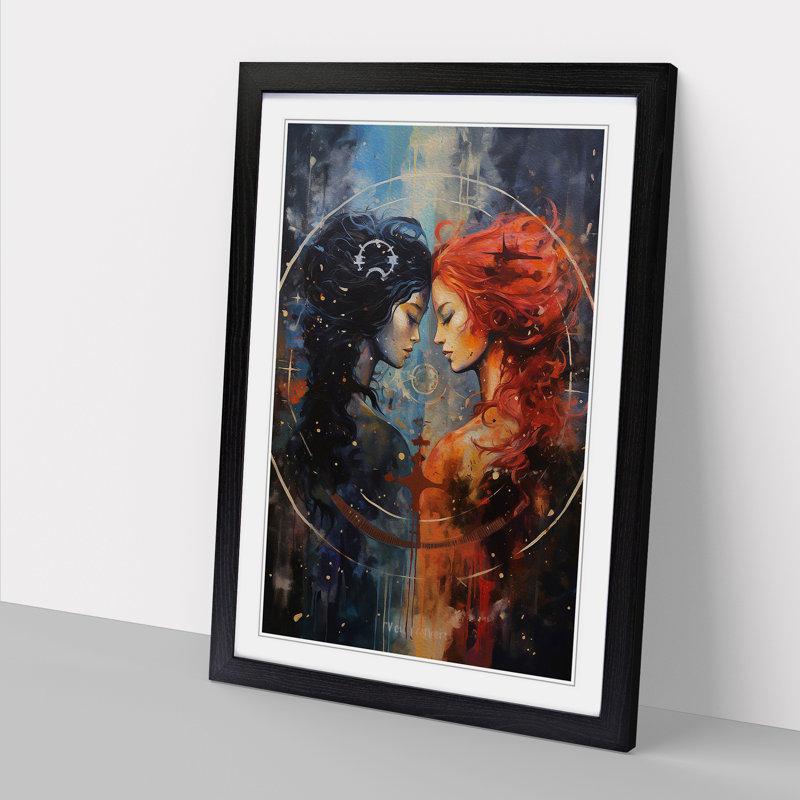 Gemini Zodiac Action Painting - Framed Print, Black Framed, 46cm H x 34cm W